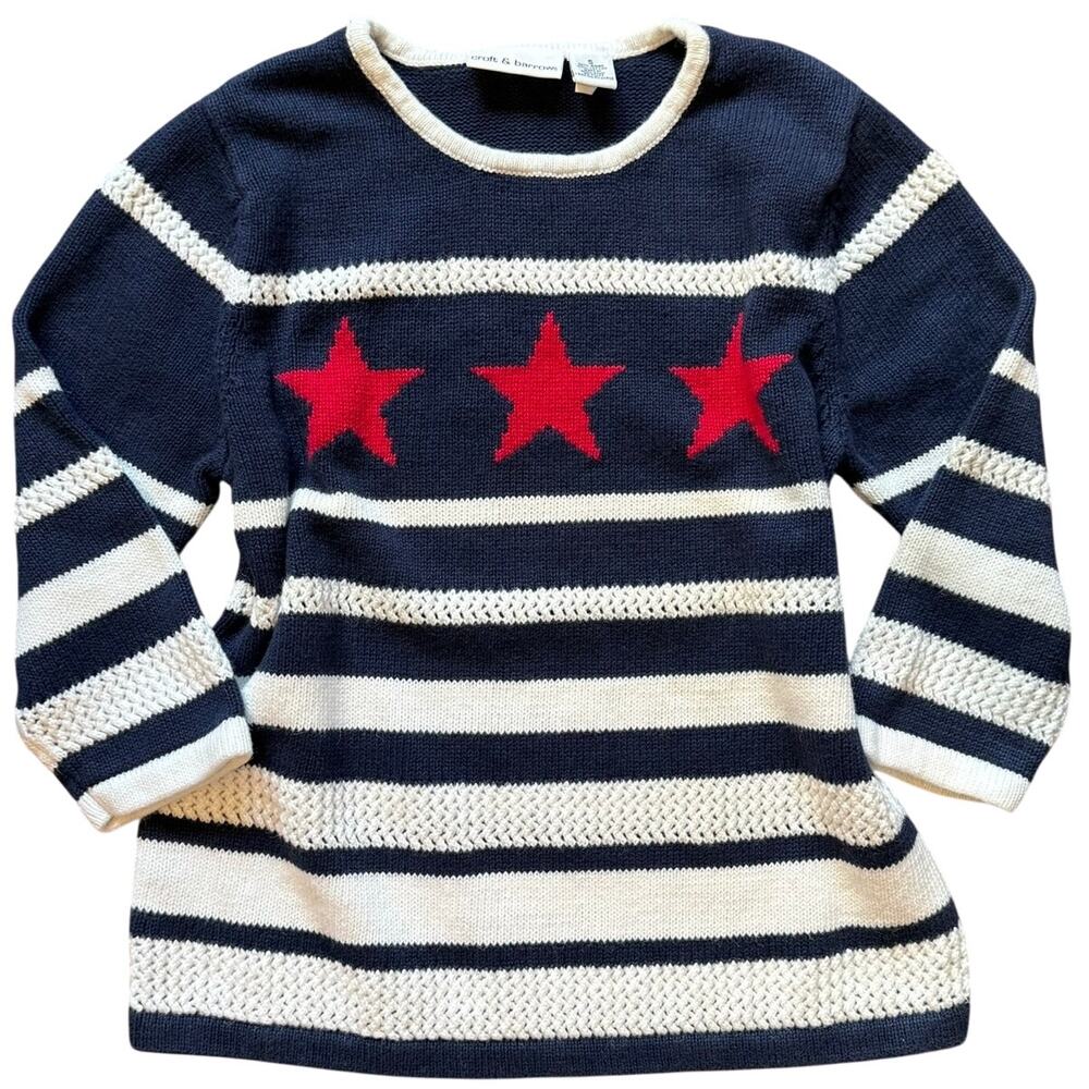 Croft & Barrow Ramie Cotton Knit Sweater Striped Star Small